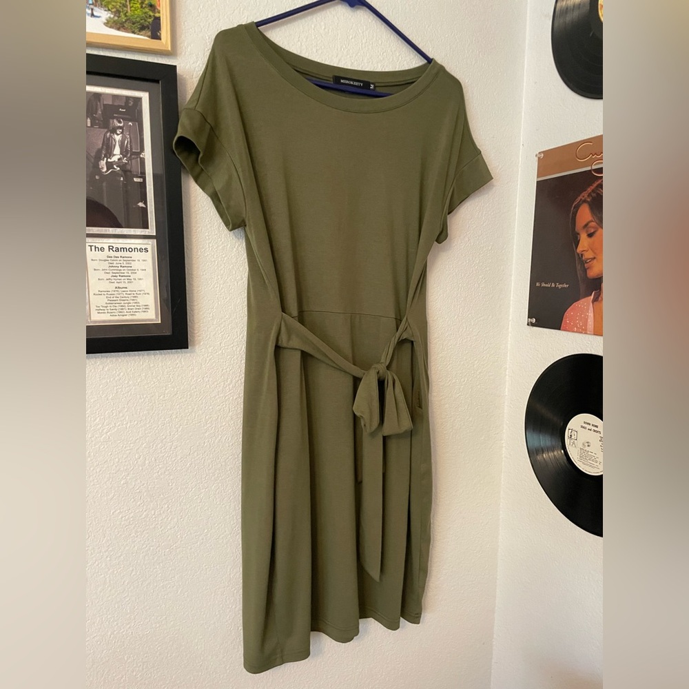 Olive Green Casual Tee Shirt Dress